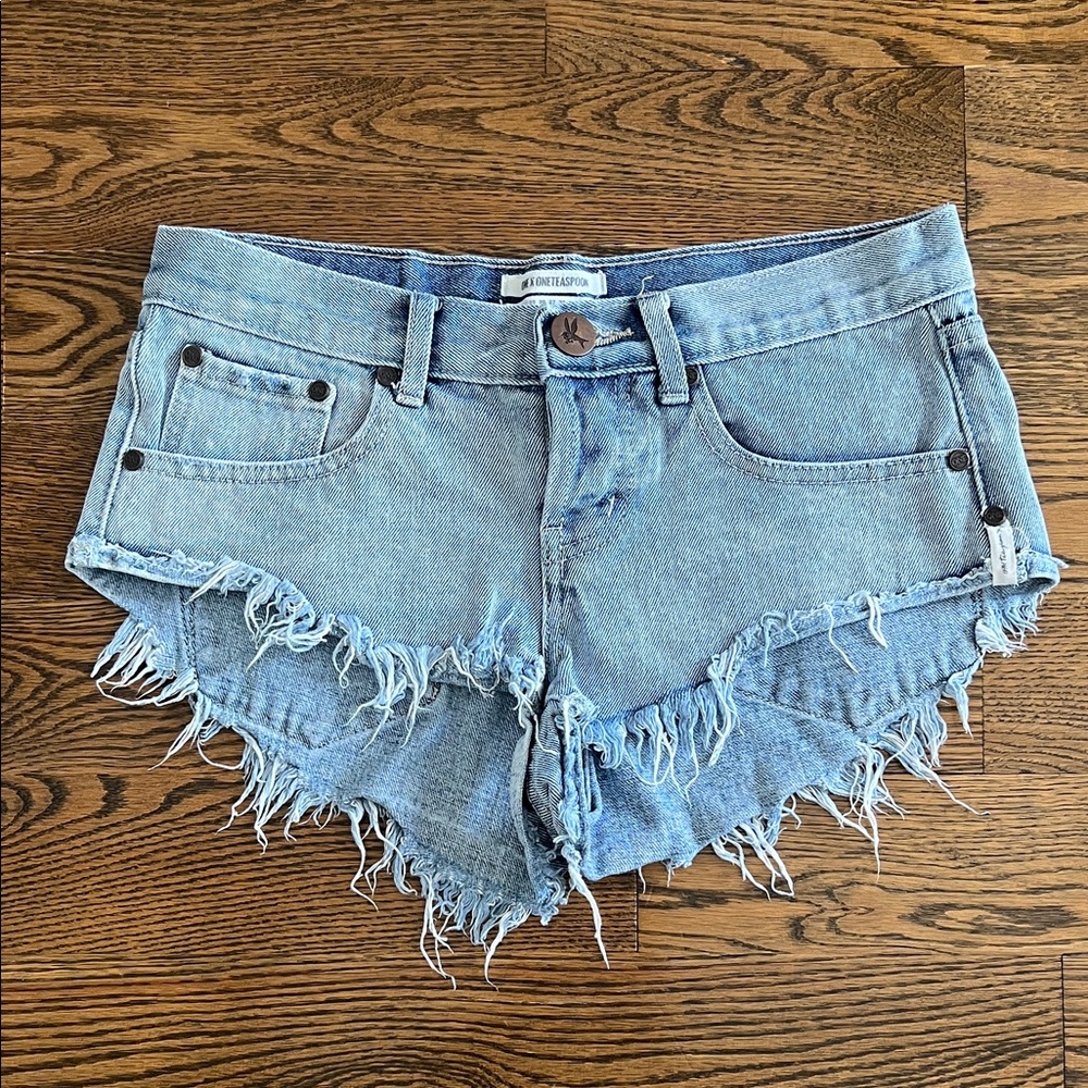 One Teaspoon Light Blue Frayed Jean Shorts